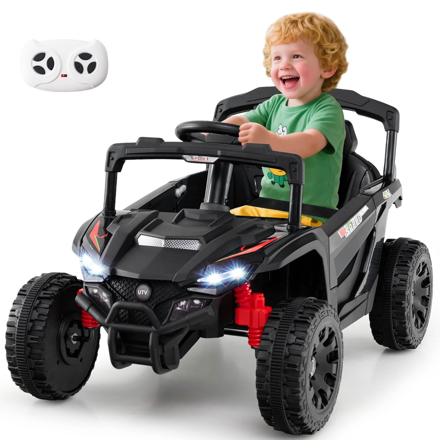 12V Kids Ride On Car Electric UTV with LED Lights and Music-Black