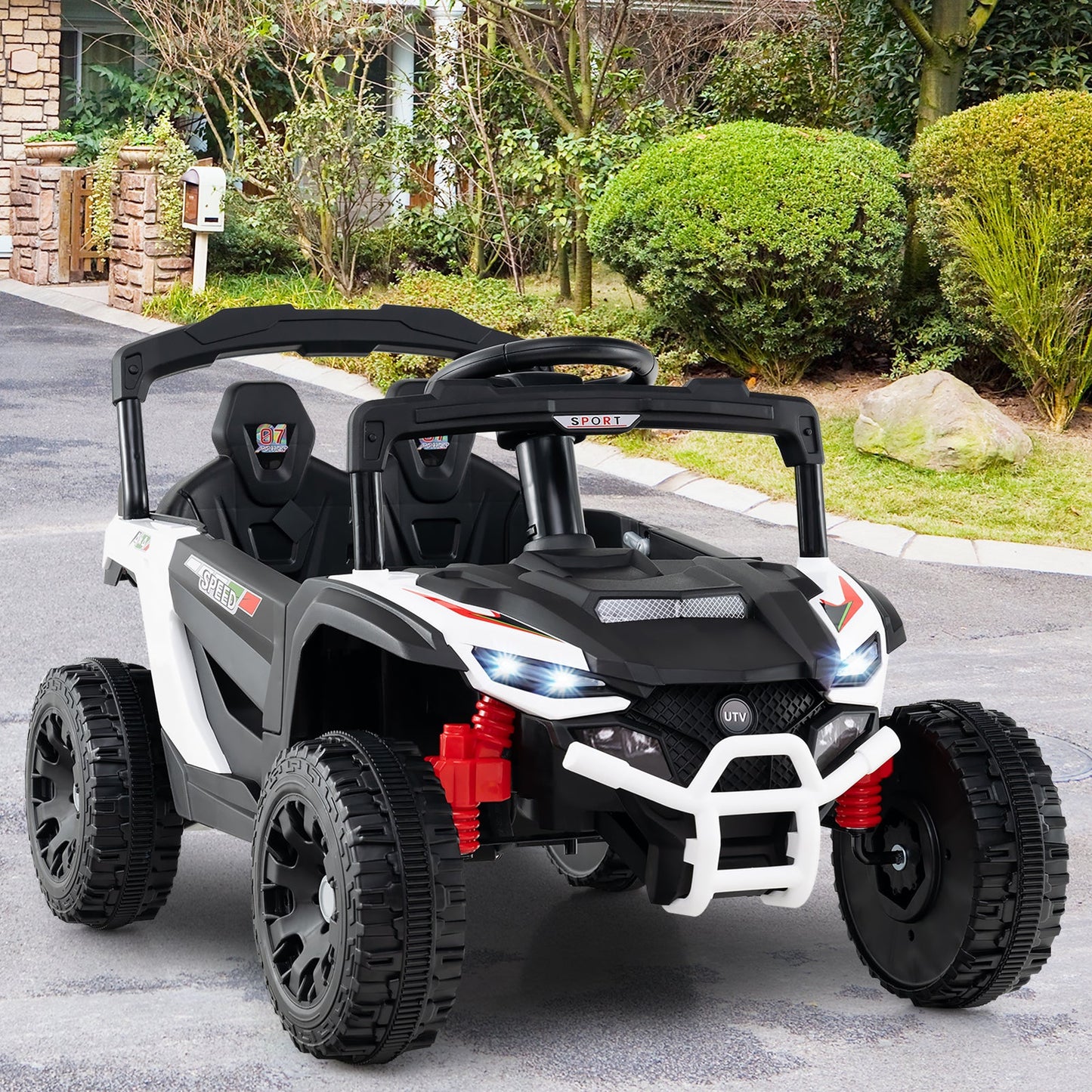 12V Kids Ride On Car Electric UTV with LED Lights and Music-White
