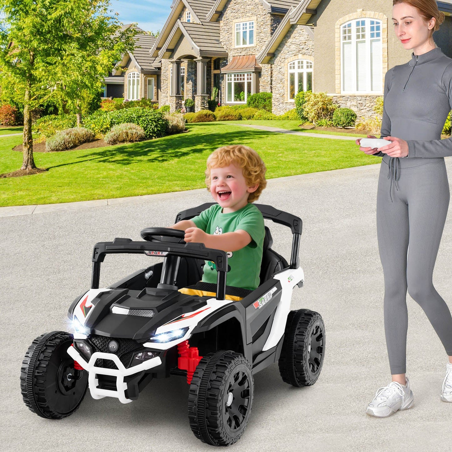 12V Kids Ride On Car Electric UTV with LED Lights and Music-White