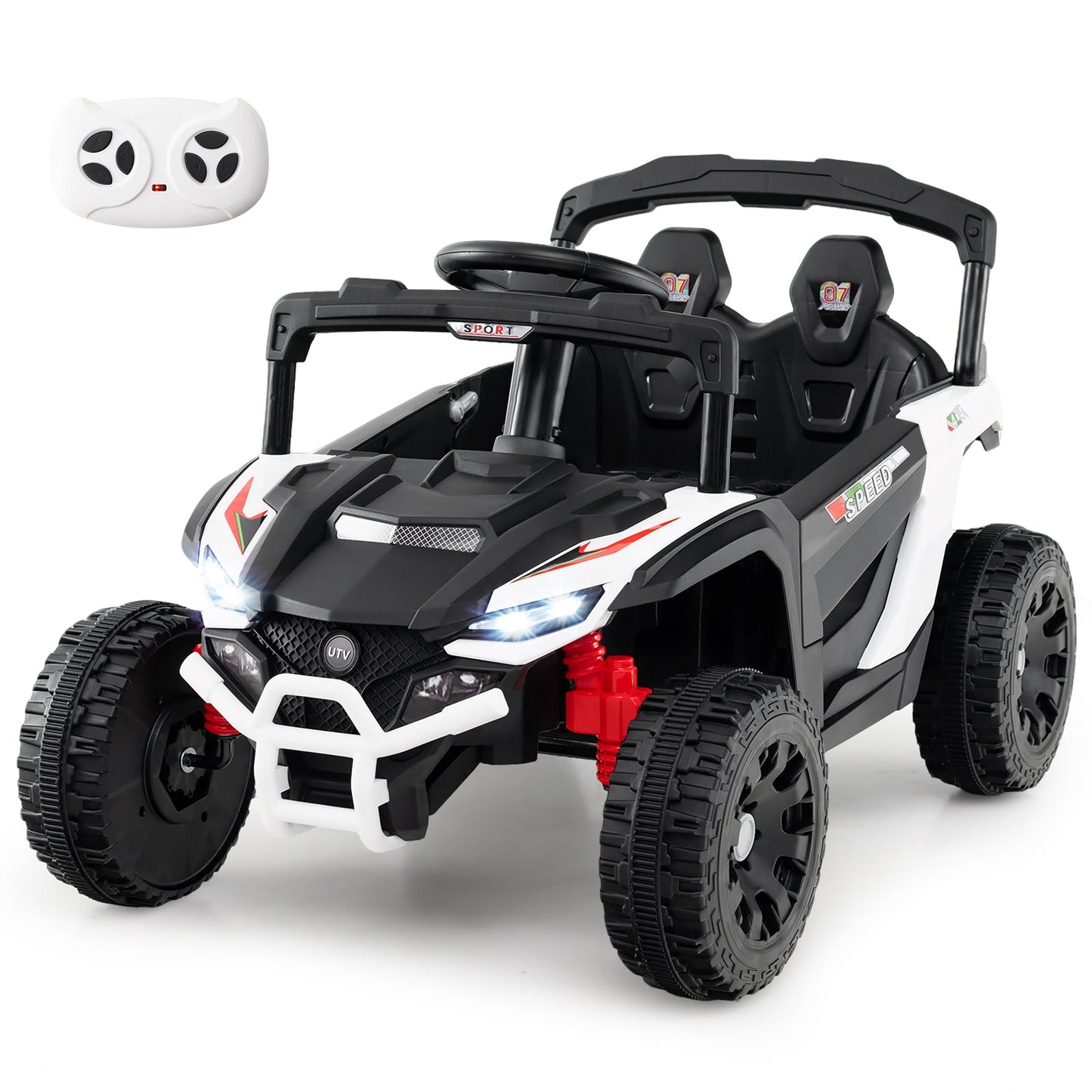 12V Kids Ride On Car Electric UTV with LED Lights and Music-White