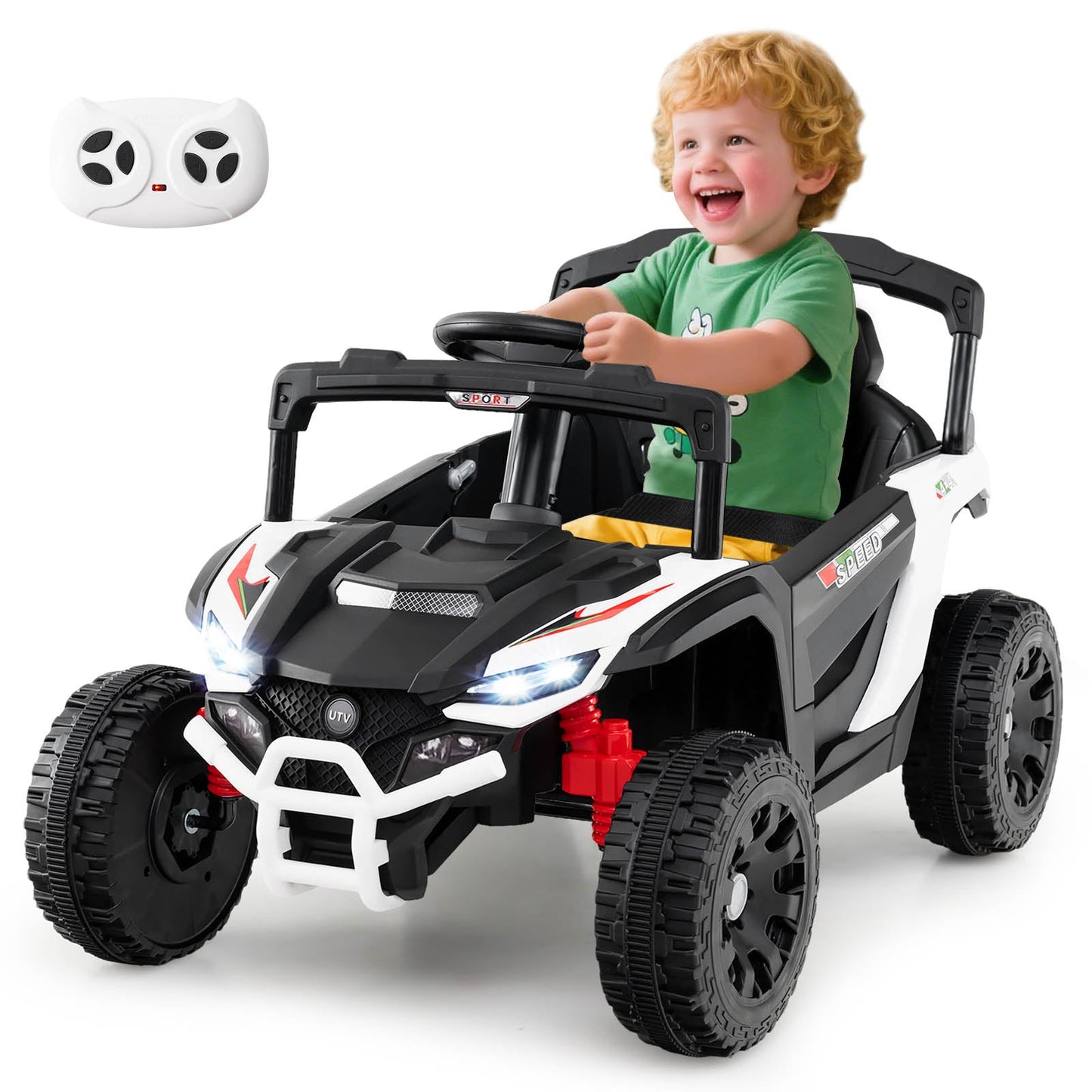 12V Kids Ride On Car Electric UTV with LED Lights and Music-White