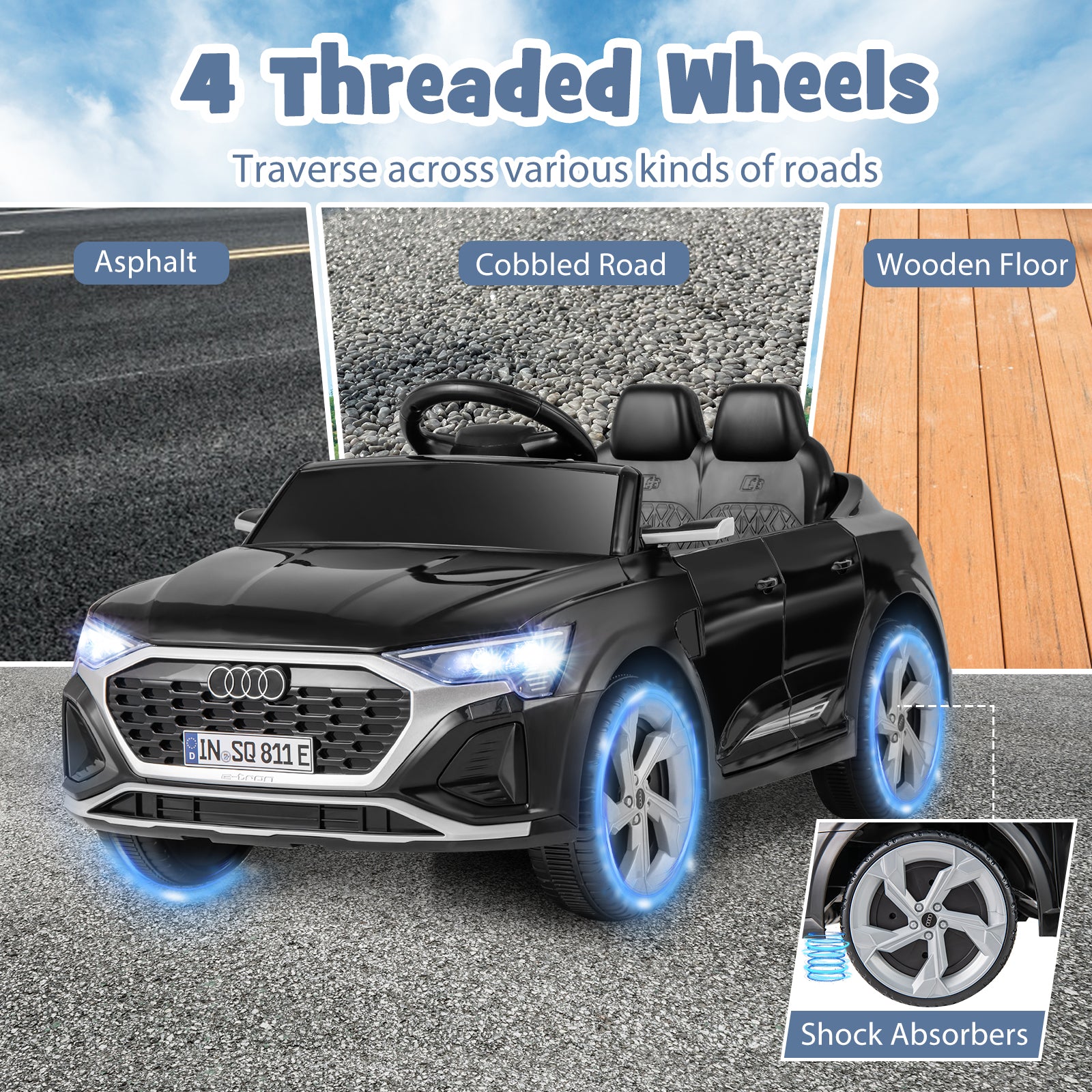12V Kids Ride On Car with Remote Control and 4 Wheels Suspension-Black