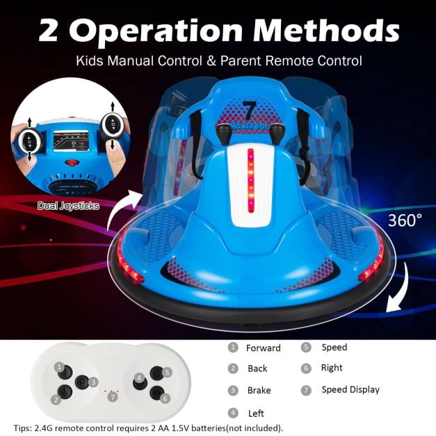 12V Kids Ride On Electric Bumper Car with Dual Joysticks and Remote Control-Blue