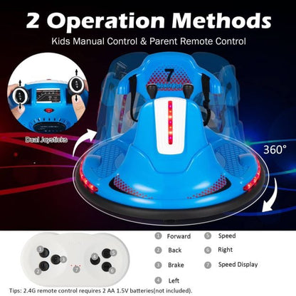 12V Kids Ride On Electric Bumper Car with Dual Joysticks and Remote Control-Blue