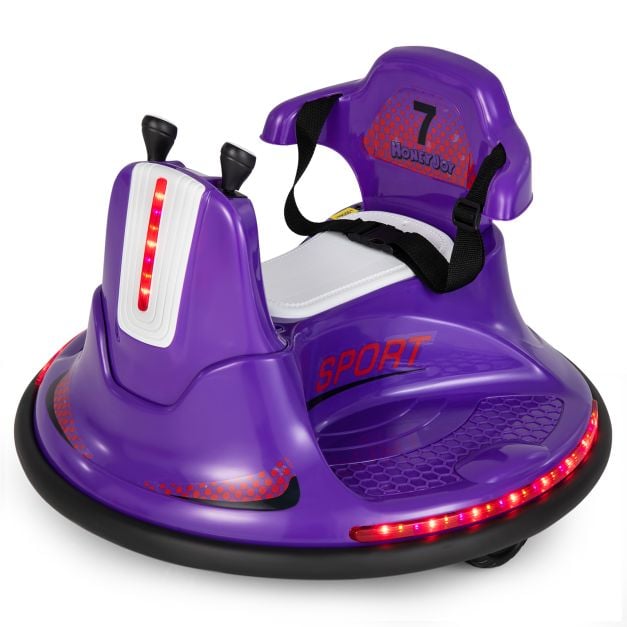 12V Kids Ride On Electric Bumper Car with Dual Joysticks and Remote Control-Purple