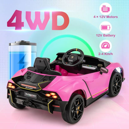 12V Kids Ride on Car 4WD Lamborghini Licensed with 3 Speeds and Music-Pink