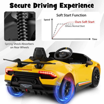 12V Kids Ride on Car Lamborghini with Remote Control and LED Lights-Yellow
