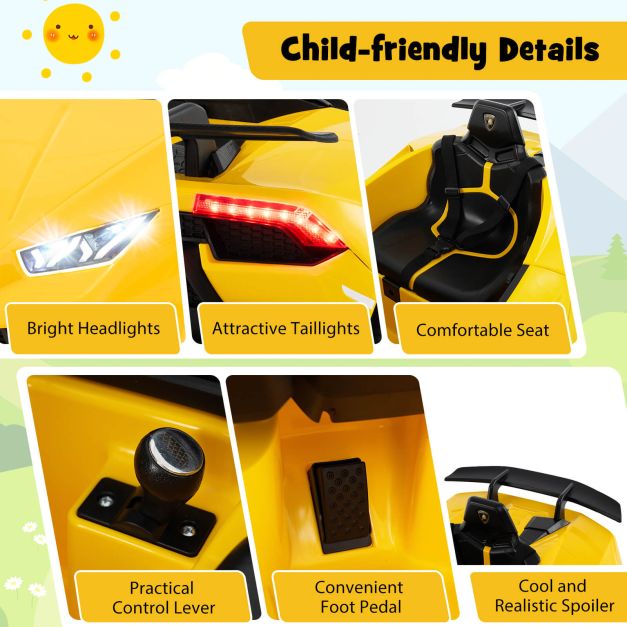 12V Kids Ride on Car Lamborghini with Remote Control and LED Lights-Yellow