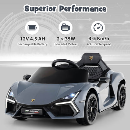 12V Kids Ride on Car with Hydraulic Doors Licensed Lamborghini Revuelto-Grey