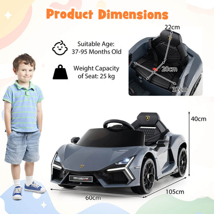 12V Kids Ride on Car with Hydraulic Doors Licensed Lamborghini Revuelto-Grey