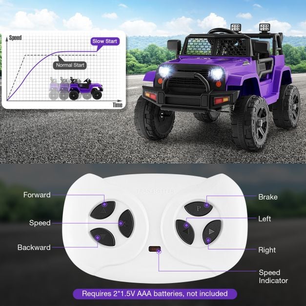 12V Kids Ride on Car with Remote Control and Music-Purple