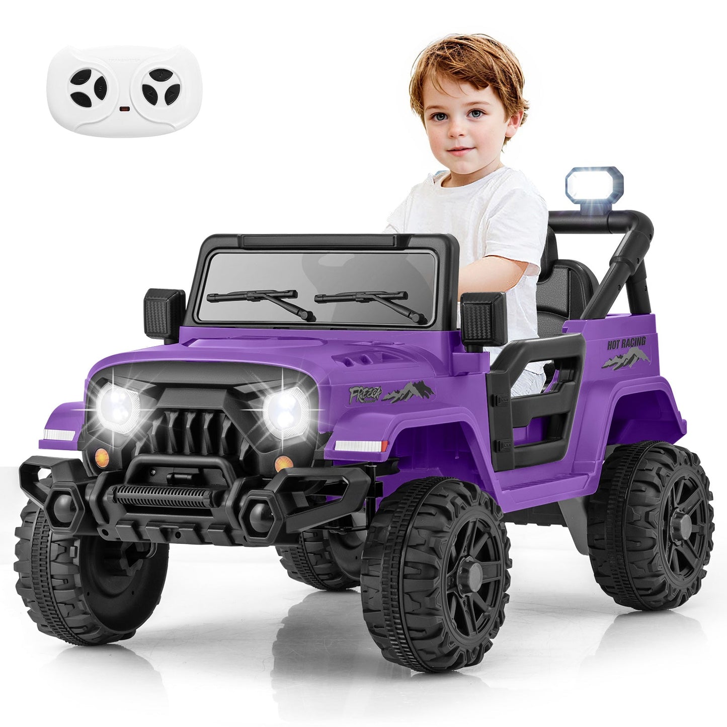 12V Kids Ride on Truck with Remote Control and 3 Speeds-Purple