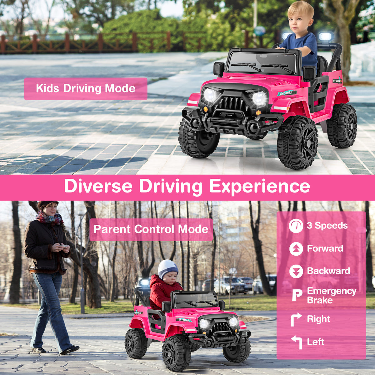 12V Kids Ride on Truck with Remote Control and 3 Speeds-Pink