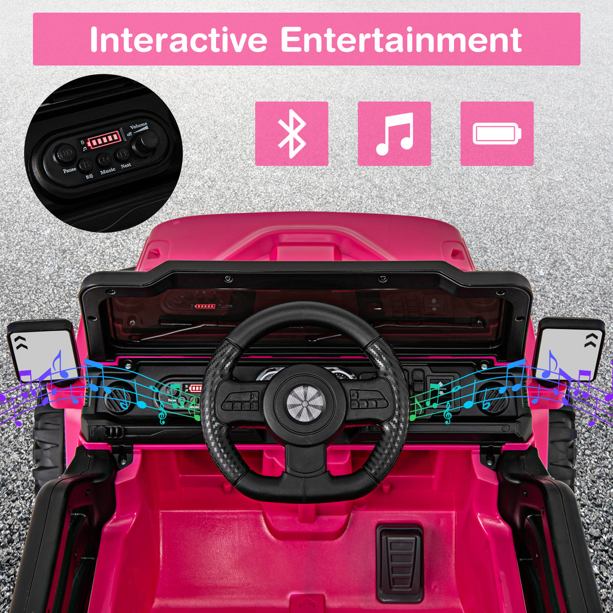 12V Kids Ride on Truck with Remote Control and 3 Speeds-Pink