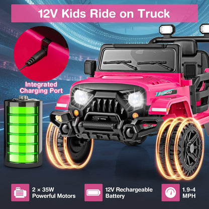 12V Kids Ride on Truck with Remote Control and 3 Speeds-Pink