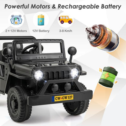 12V Kids Ride on Truck with Remote Control and 3 Speeds for Children-Black