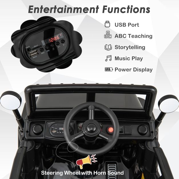 12V Kids Ride on Truck with Remote Control and 3 Speeds for Children-Black