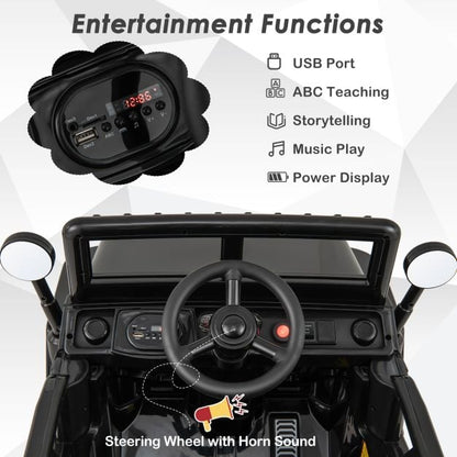 12V Kids Ride on Truck with Remote Control and 3 Speeds for Children-Black