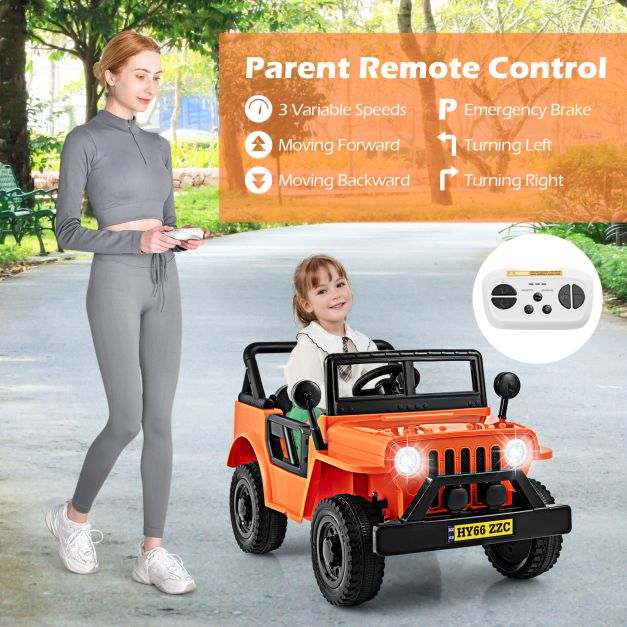 12V Kids Ride on Truck with Remote Control and 3 Speeds for Children-Orange