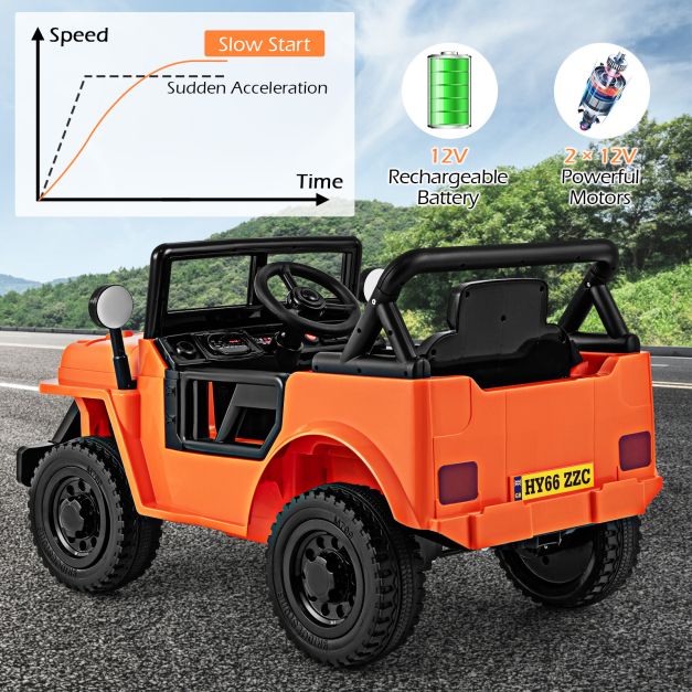 12V Kids Ride on Truck with Remote Control and 3 Speeds for Children-Orange