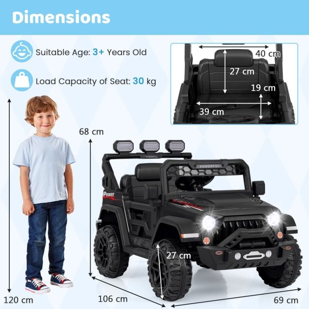 12V Kids Ride on Truck with Remote Control and Wireless Connection-Black