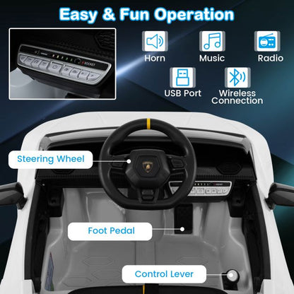 12V Kids Ride on Car Lamborghini with Remote Control and LED Lights-White