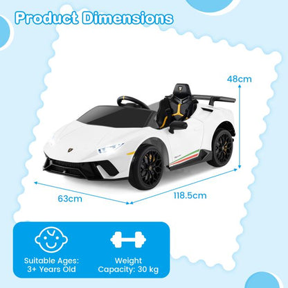 12V Kids Ride on Car Lamborghini with Remote Control and LED Lights-White