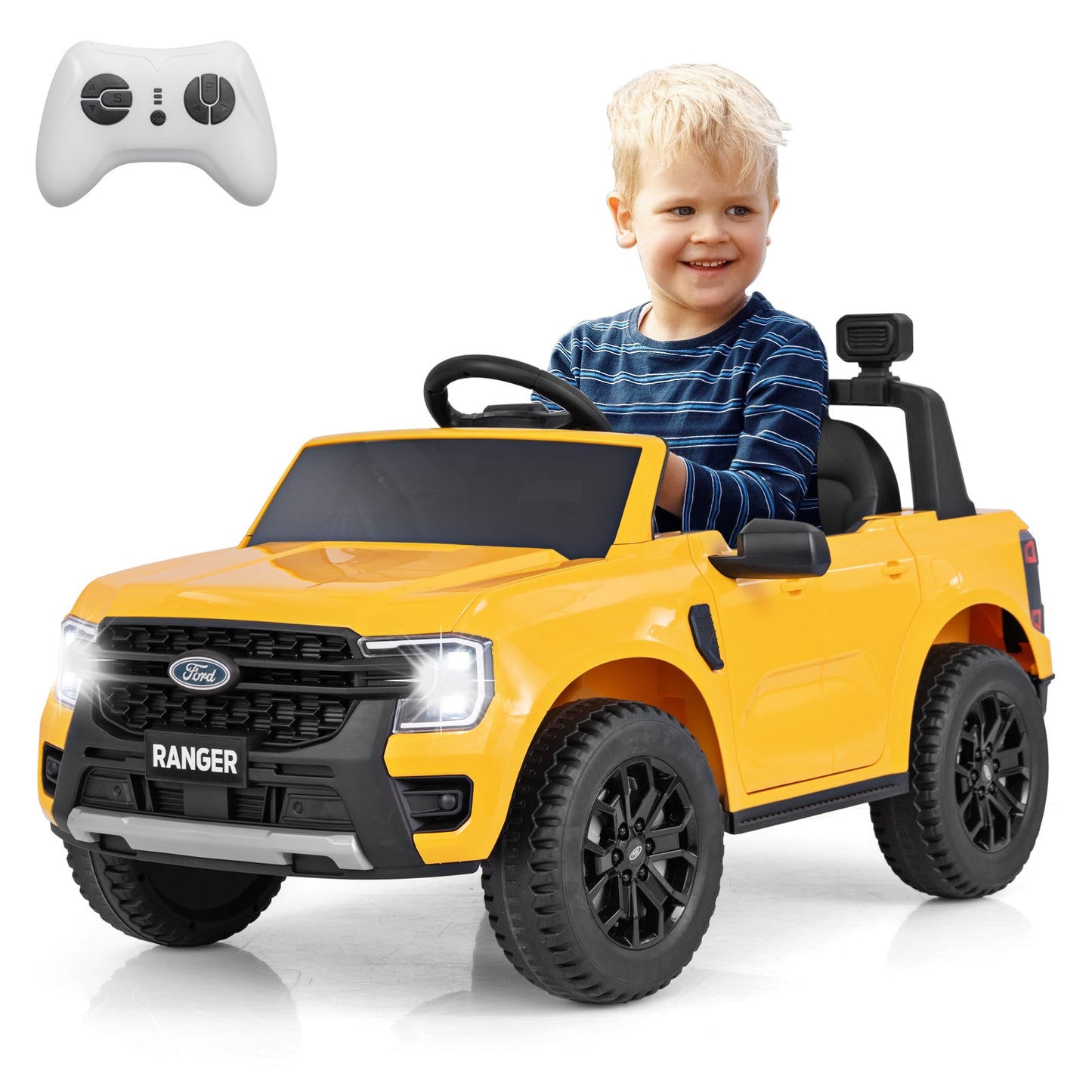12V Licensed Ford Ranger Kids Ride on Car with Remote Control-Yellow