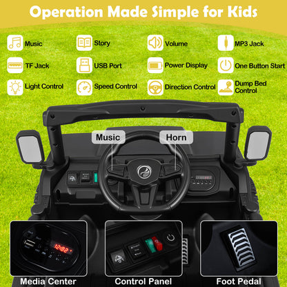12V Ride on Dump Truck with Electric Dump Bed with Music and Remote Control-Black