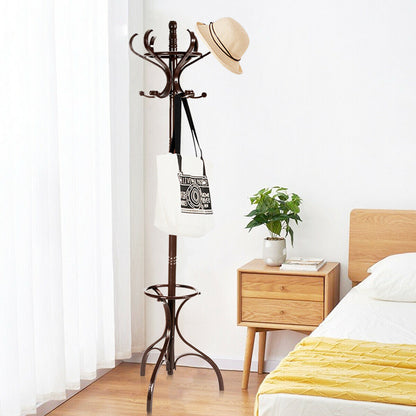 Wooden Coat and Hat Stand-Brown