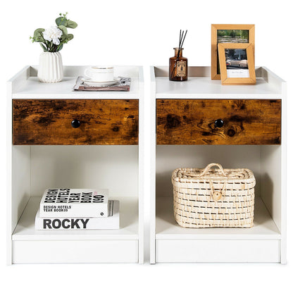 Set of 2 Nightstand with 1 Drawer and Storage Compartment