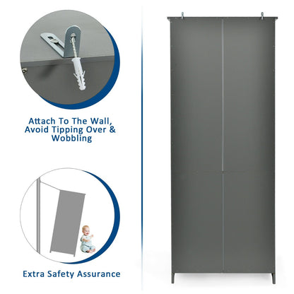 Wooden Tall Bookcase with 3-Tier Storage Cabinet-Grey