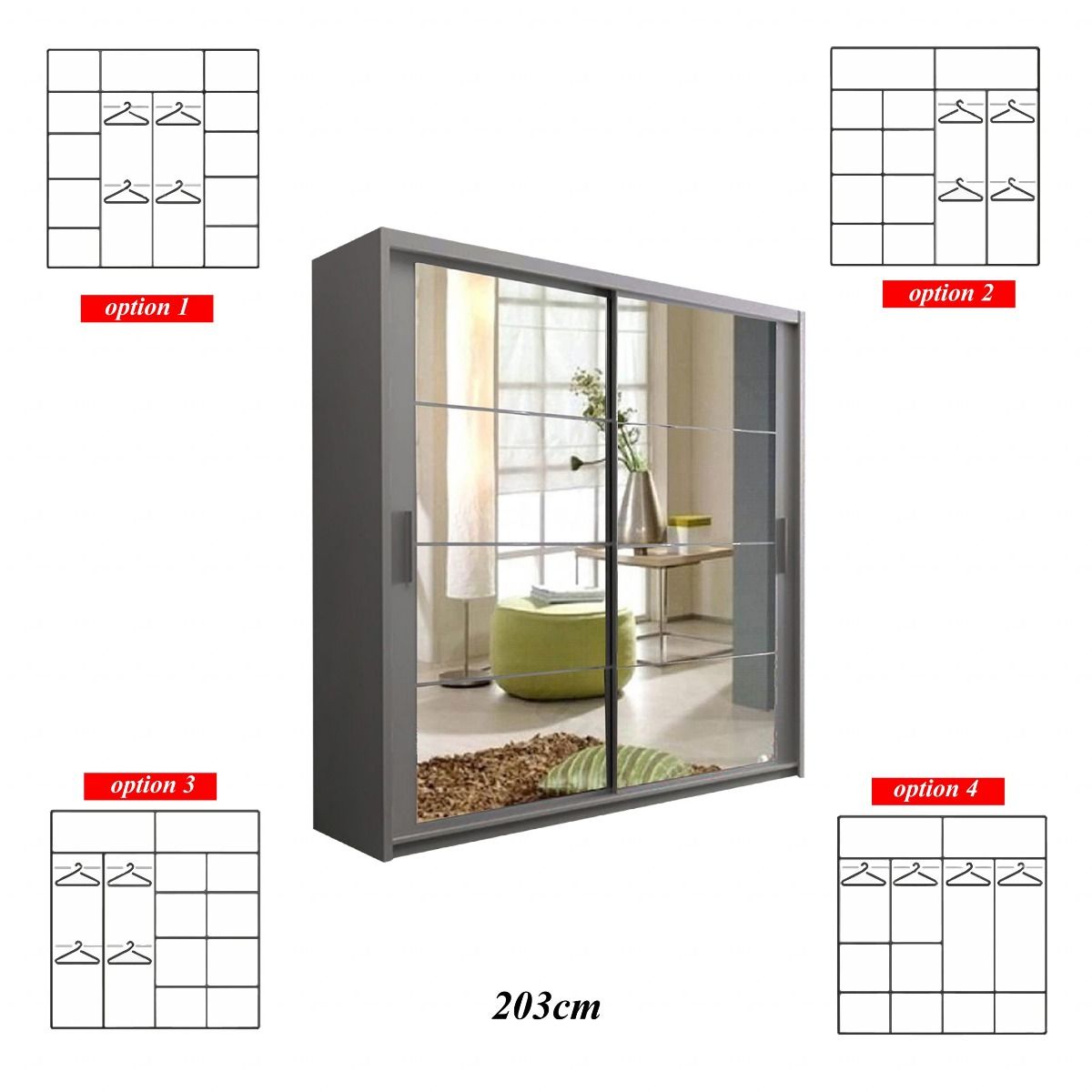 Deltum Sliding Door Wardrobe - Black, White, Grey