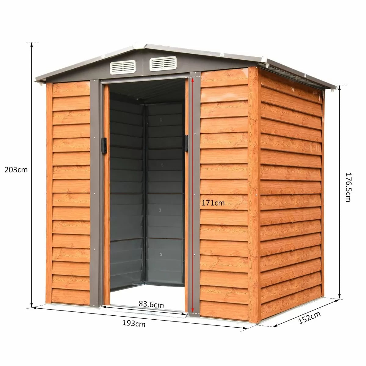 4.9 x 6.3ft Galvanized Steel Garden Shed - Brown