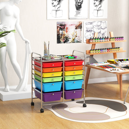 12 Drawers Rolling Storage Cart with 4 Wheels and Brakes-Multicolor