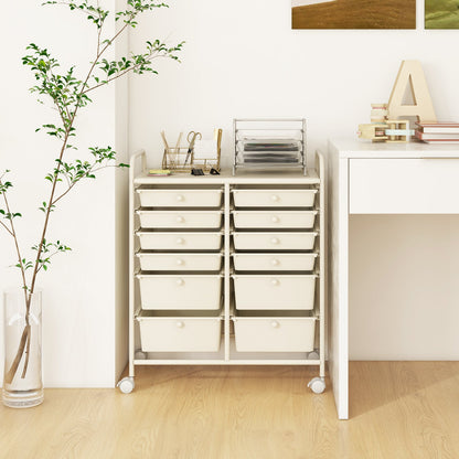12 Drawers Rolling Storage Cart with 4 Wheels and Brakes-White