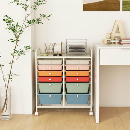 12 Drawers Rolling Storage Cart with 4 Wheels and Brakes-Colourful