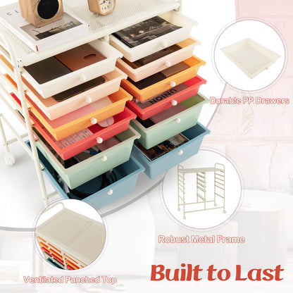 12 Drawers Rolling Storage Cart with 4 Wheels and Brakes-Colourful