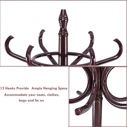 Floor Standing Hat Coat Wood Hanger w/ Umbrella Rack Prestige-Mahogany