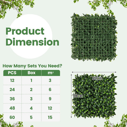 12 Pcs Faux Boxwood Panels with Insertable Branches