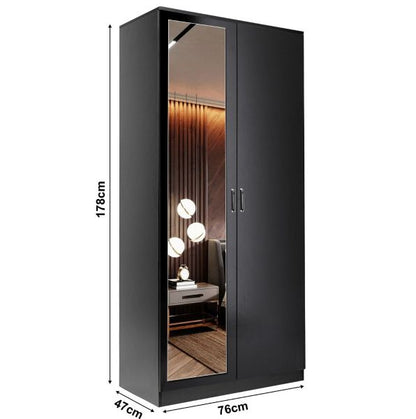 2 Door Wardrobe With Mirror With Large Cupboard Storage - 3 Colours