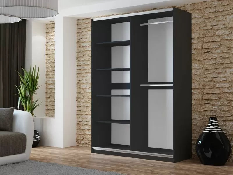 Boris Mirrored Sliding Door Wardrobe 3 Sizes - White, Black, Grey