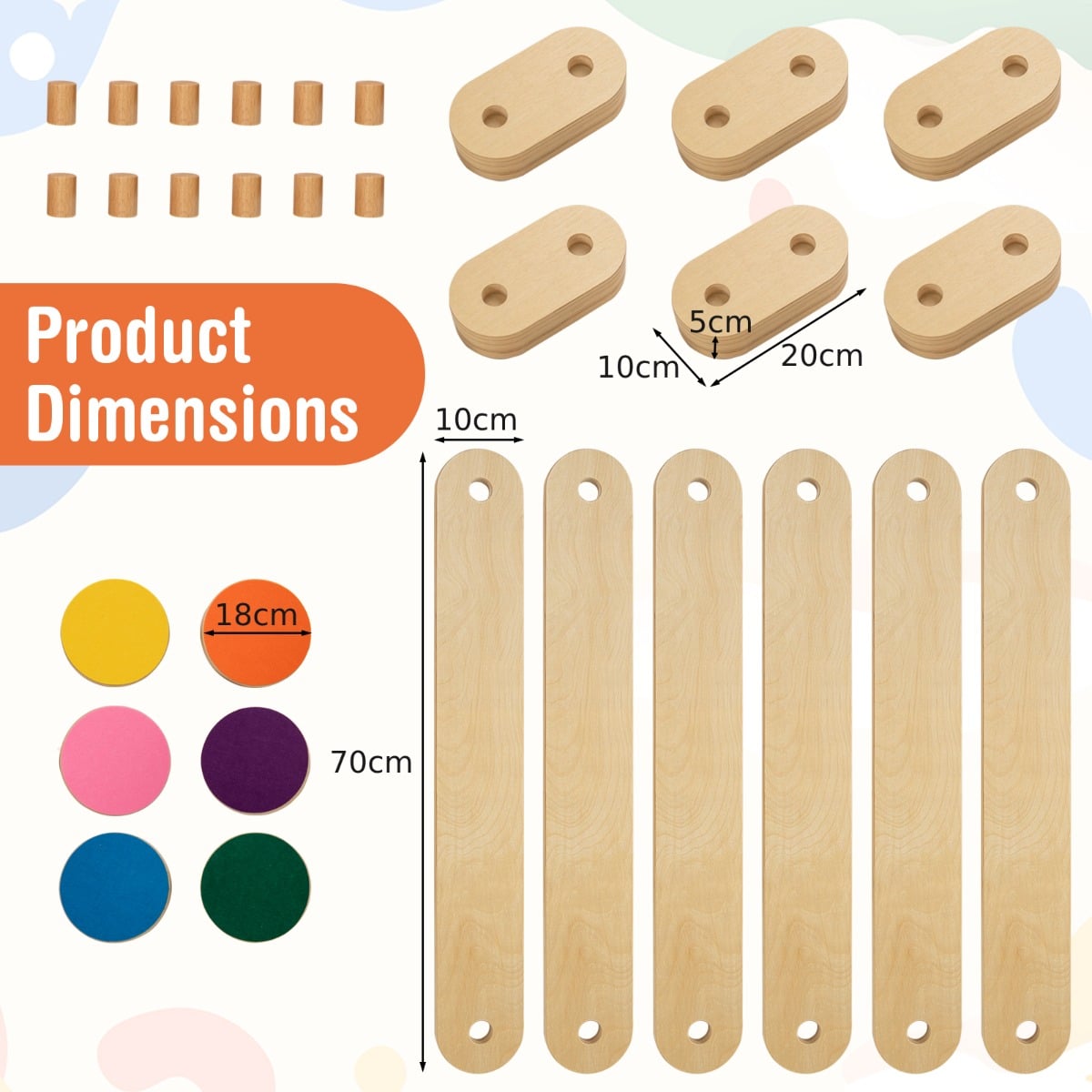 12 Pcs Kids Wooden Balance Beam with Colorful Steeping Stones