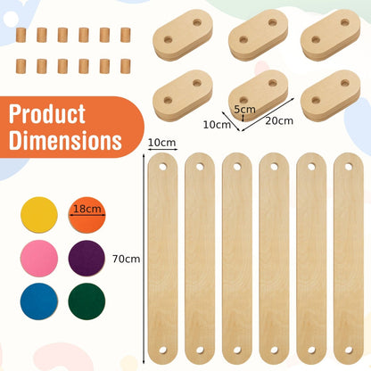 12 Pcs Kids Wooden Balance Beam with Colorful Steeping Stones