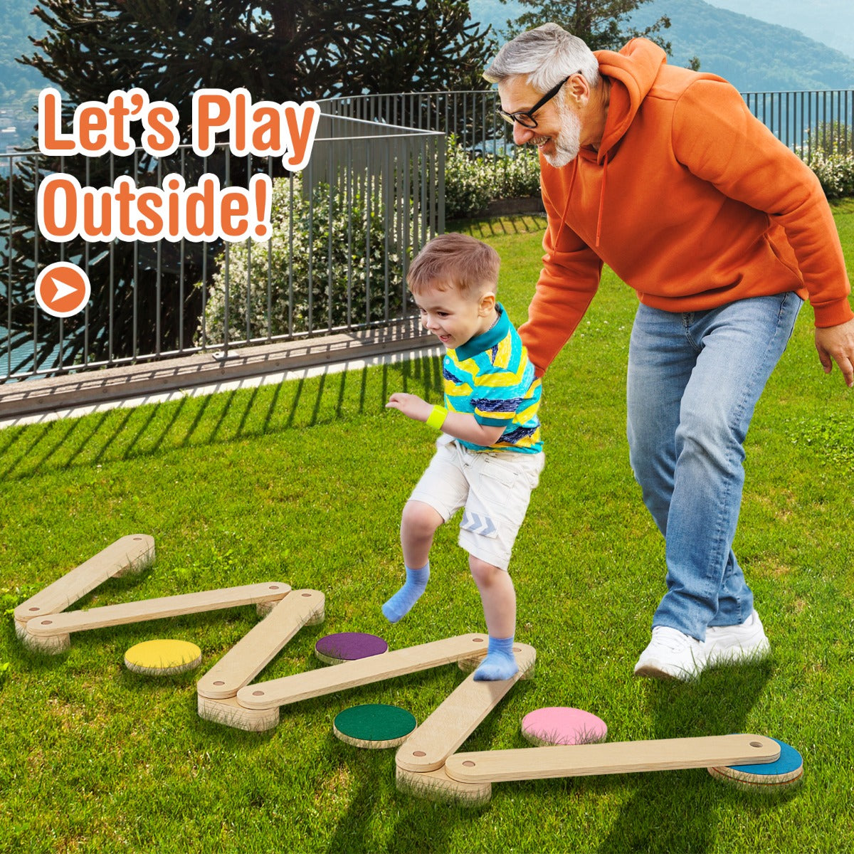 12 Pcs Kids Wooden Balance Beam with Colorful Steeping Stones