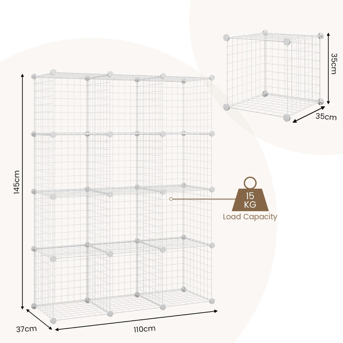 12 Wire Cube Storage Unit-White