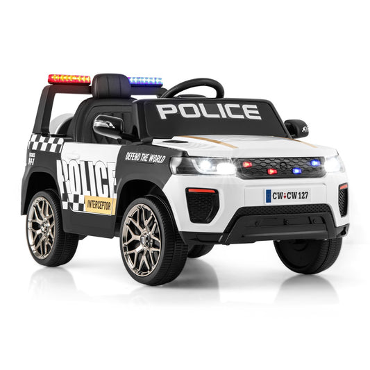 12V Kid Ride on Police Car with Remote Control for Children-White