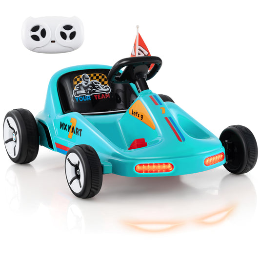 12V Kids Electric Go Kart with Remote and 3 Speeds and Lights-Blue