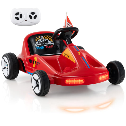 12V Kids Electric Go Kart with Remote and 3 Speeds and Lights-Red