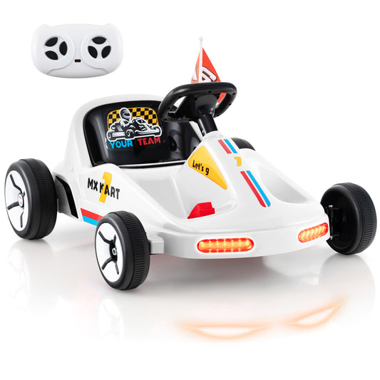 12V Kids Electric Go Kart with Remote and 3 Speeds and Lights-White
